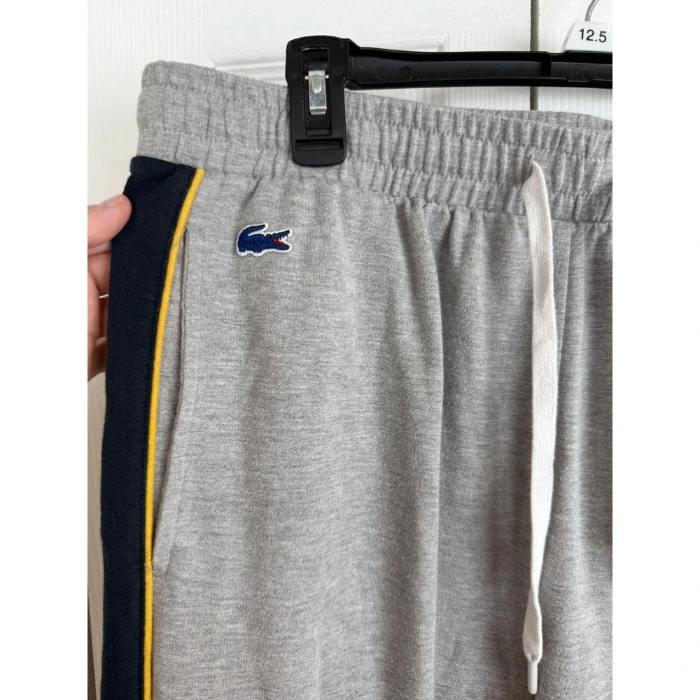 Lacoste Mens Sleepwear Lounge Pants‎ Track Joggers Gray Black Gold Side Stripe L